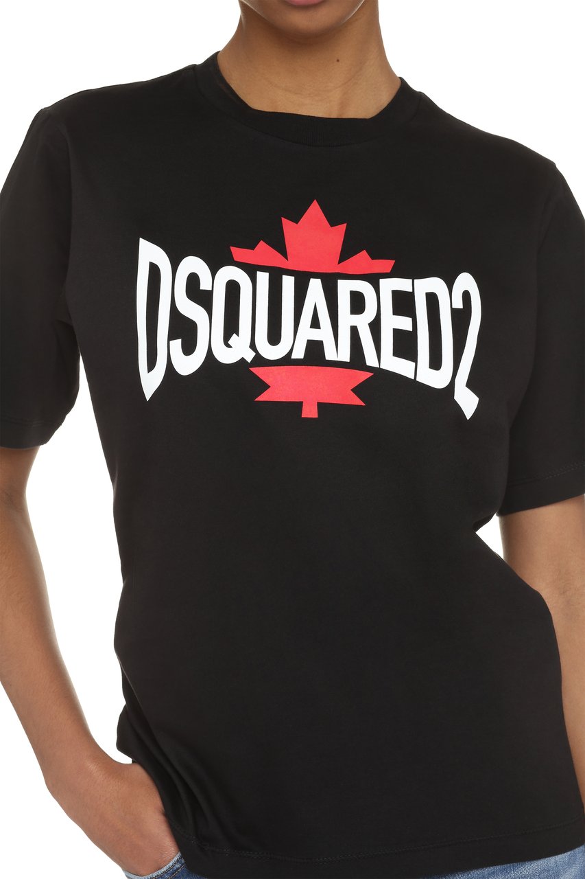 Dsquared2 Short sleeve printed cotton t-shirt Zwart