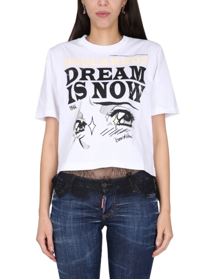 Dsquared2 Cropped T-Shirt With Bold Logo Print Wit