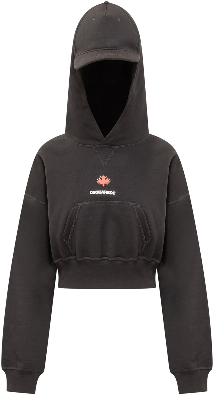 Dsquared2 Felpa Cropped con Cappuccio Zwart