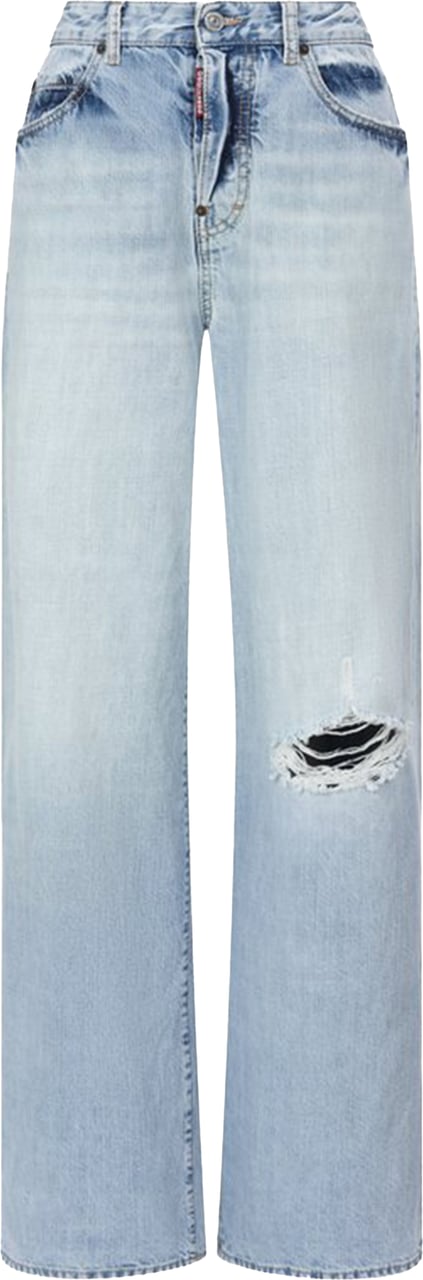 Dsquared2 Light Blue Wide-Leg Distressed Denim Jeans Blauw