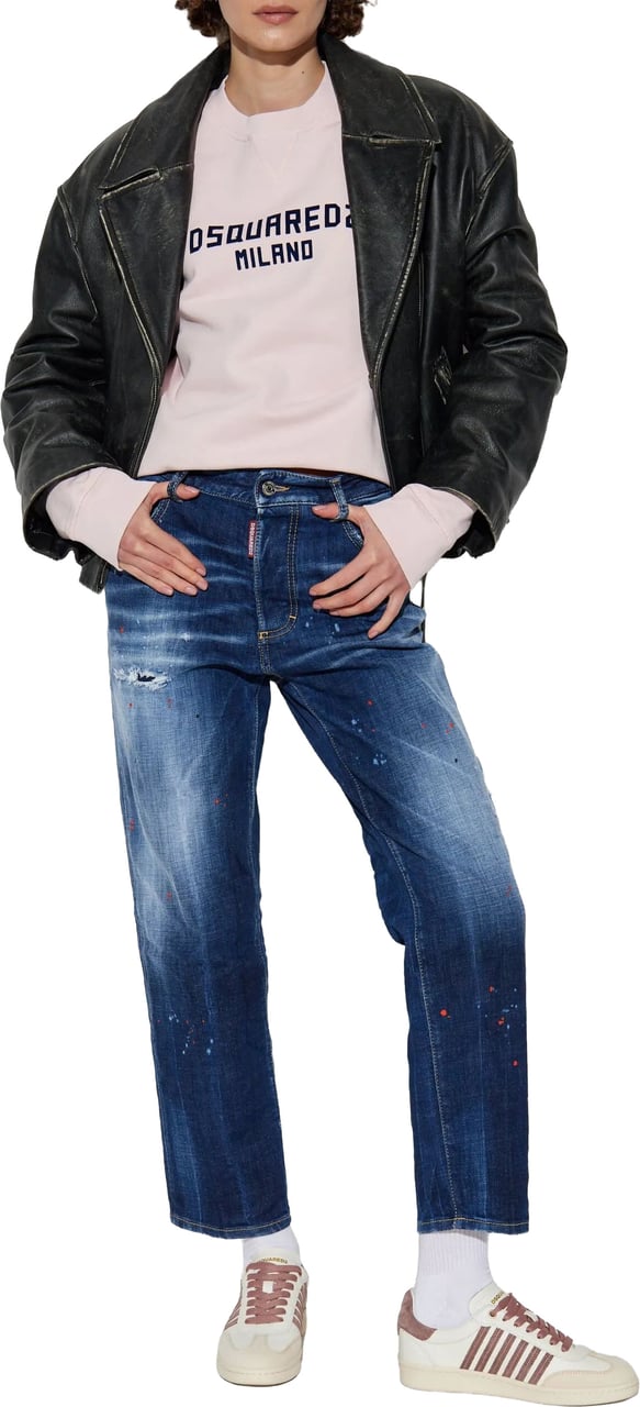 Dsquared2 Boston Mid-Rise Blue Splatter Denim Jeans Zwart