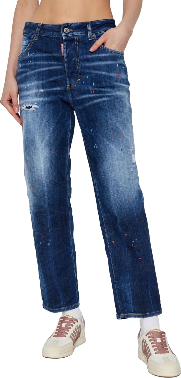 Dsquared2 Boston Mid-Rise Blue Splatter Denim Jeans Zwart