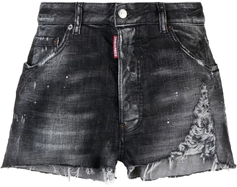 Dsquared2 Raw Cut Baggy Denim Shorts Zwart