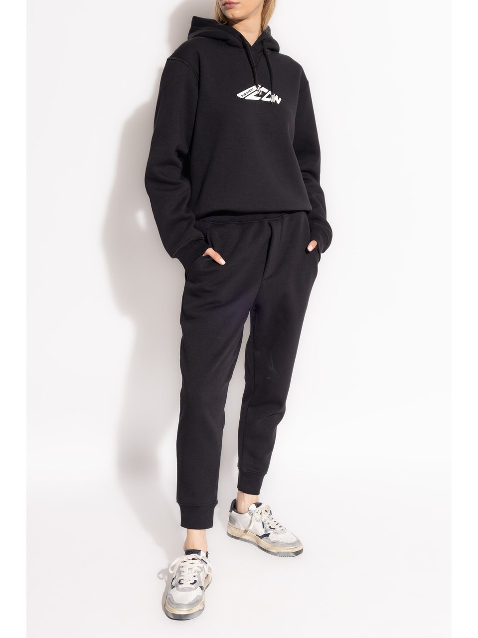 Dsquared2 Iconic Black Hooded Logo Cotton Sweatshirt Zwart