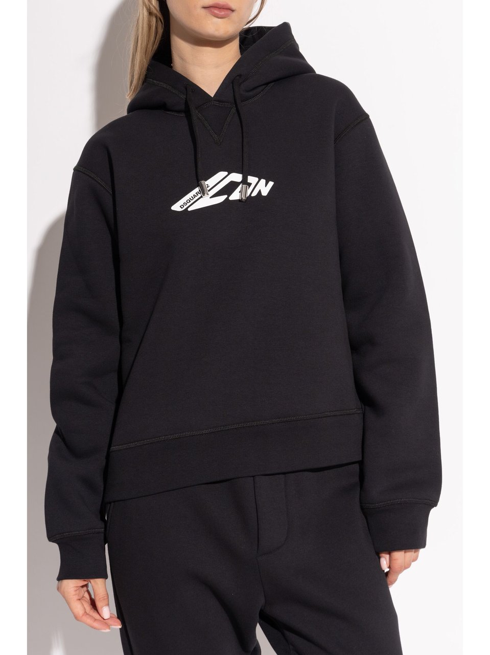 Dsquared2 Iconic Black Hooded Logo Cotton Sweatshirt Zwart