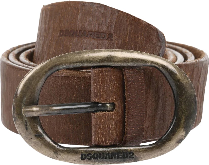 Dsquared2 Craquele Leather Logo Buckle Belt Bruin