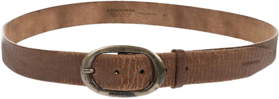 Dsquared2 Craquele Leather Logo Buckle Belt Bruin