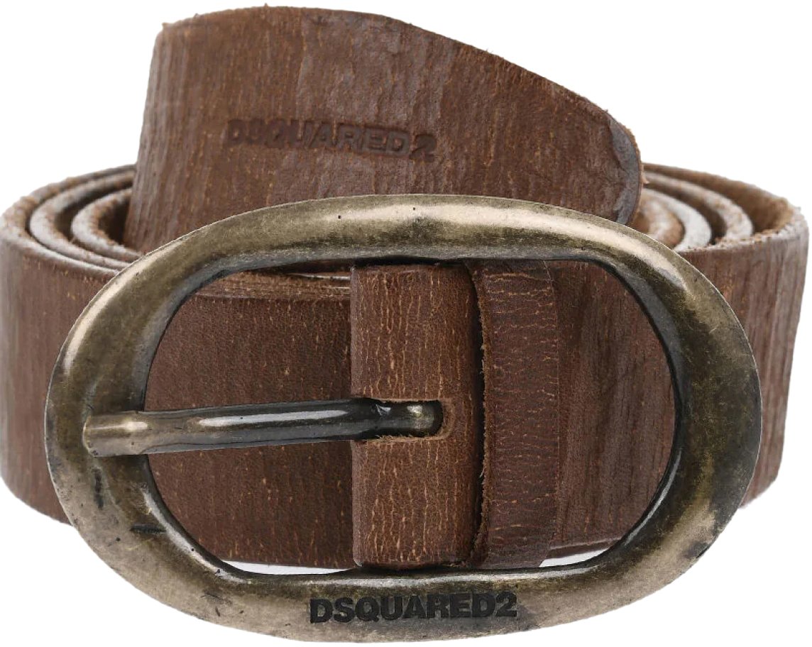 Dsquared2 Craquele Leather Logo Buckle Belt Bruin