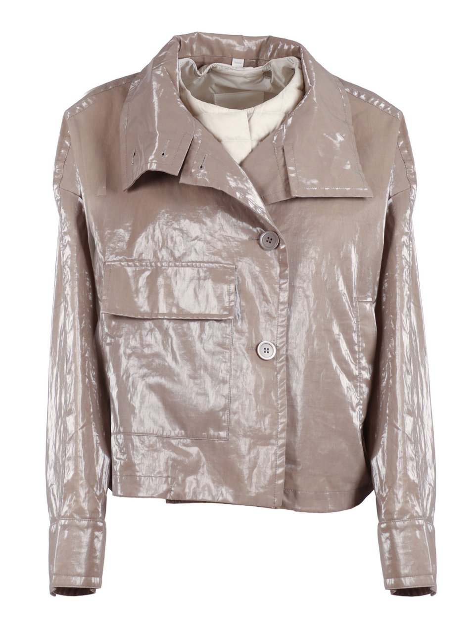 Duno Cropped Shiny Flap Pocket Jacket Grijs