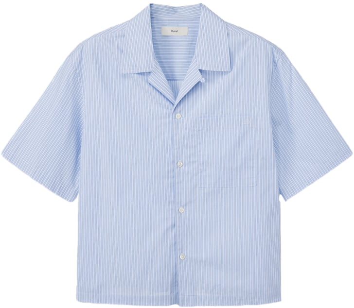 DUNST Camicia Open Collared Striped Shirt Sky Blue Stripe Blauw