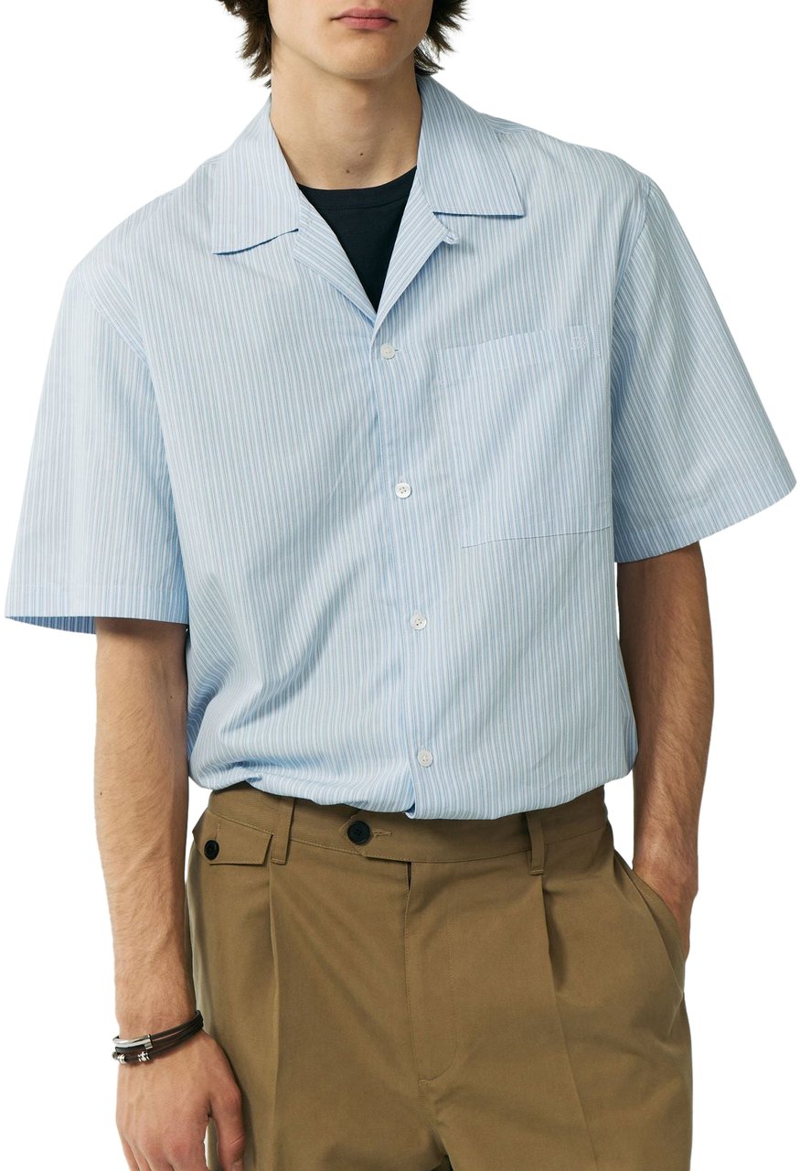 DUNST Camicia Open Collared Striped Shirt Sky Blue Stripe Blauw