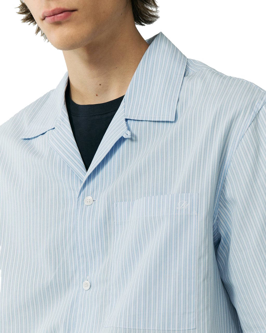 DUNST Camicia Open Collared Striped Shirt Sky Blue Stripe Blauw