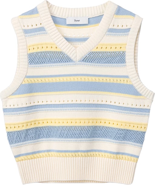 DUNST Vest Unisex Crafted Knit Crema / Soft Blu Blauw