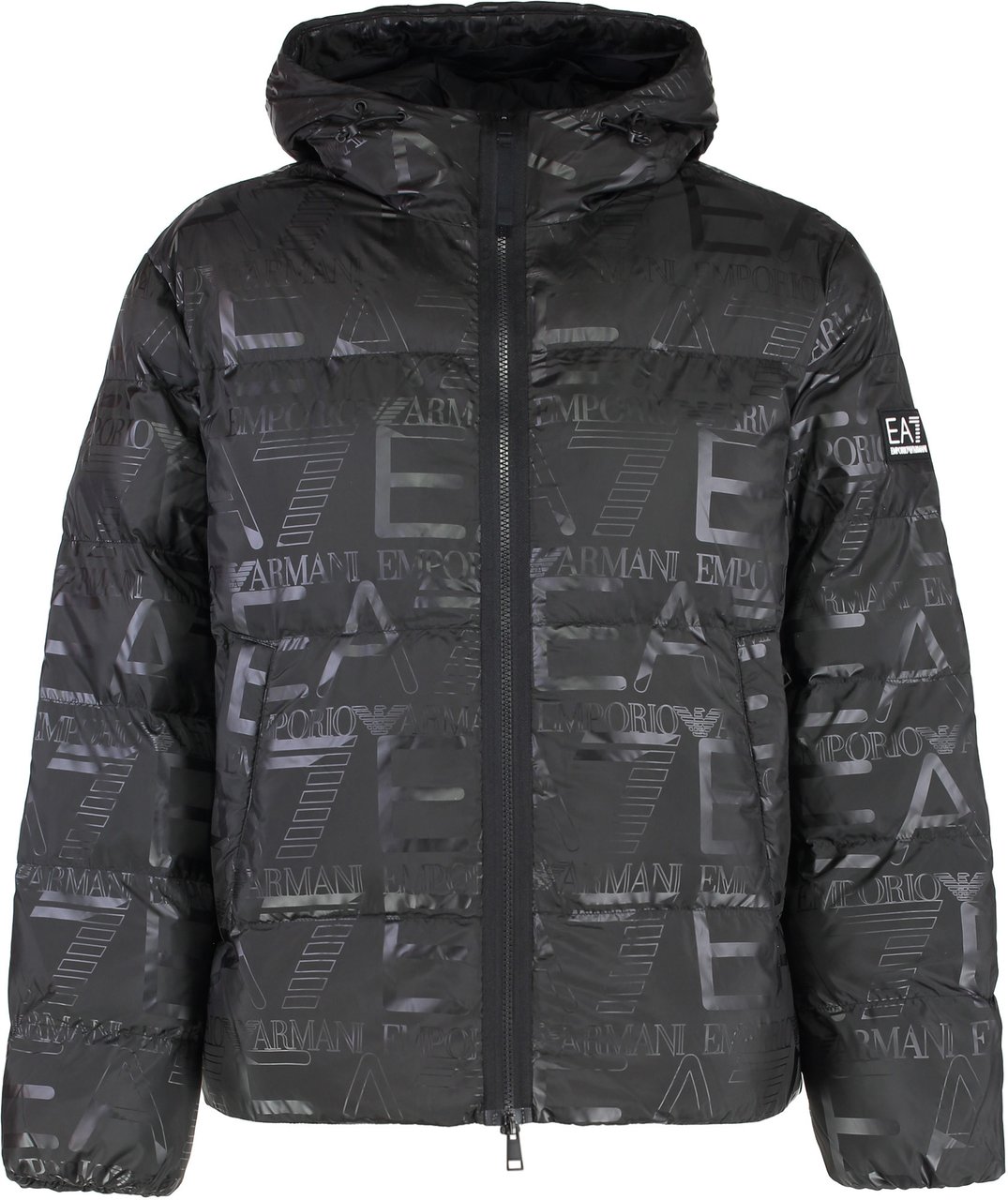 EA7 Hooded full-zip down jacket Zwart