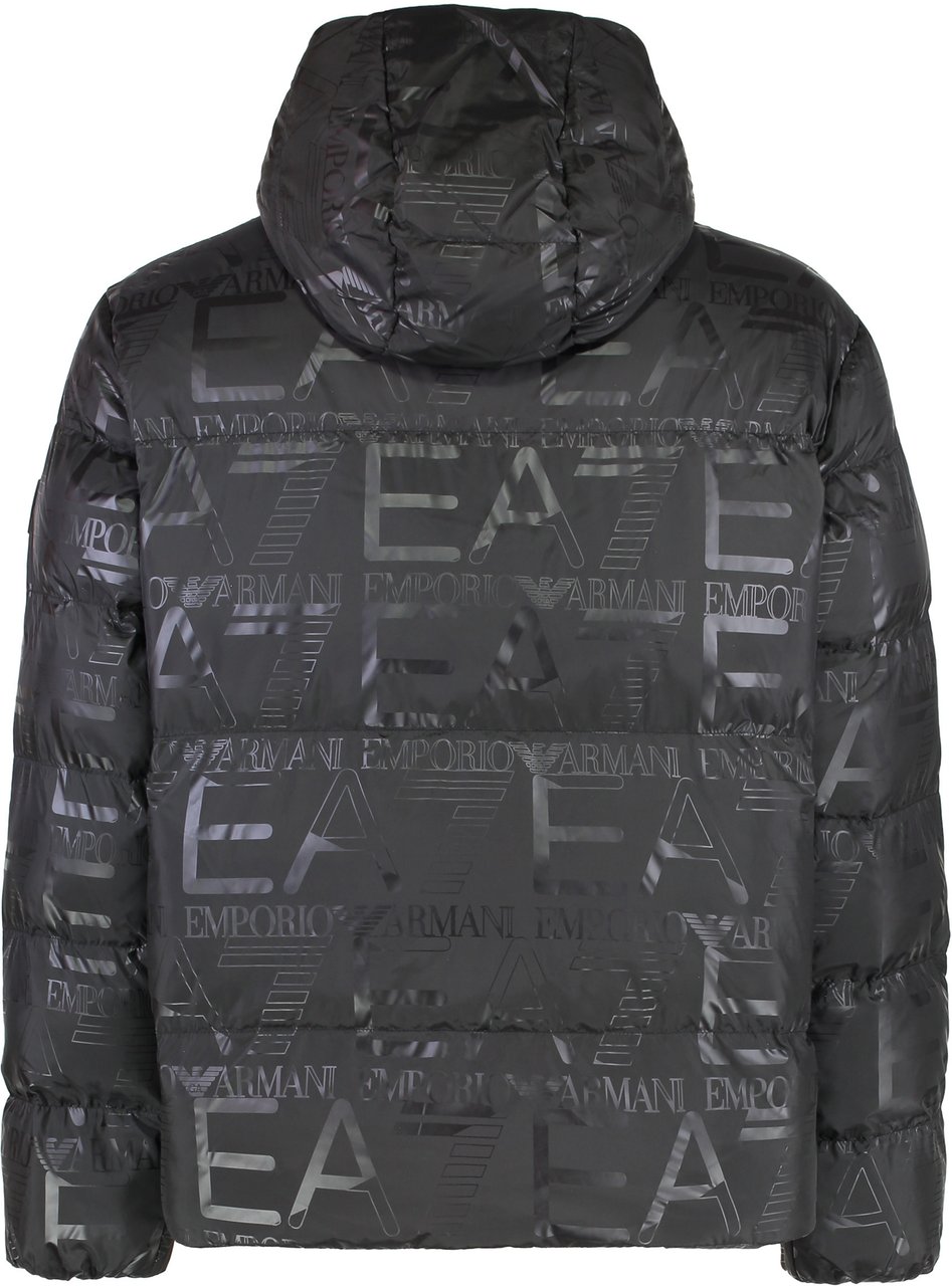 EA7 Hooded full-zip down jacket Zwart