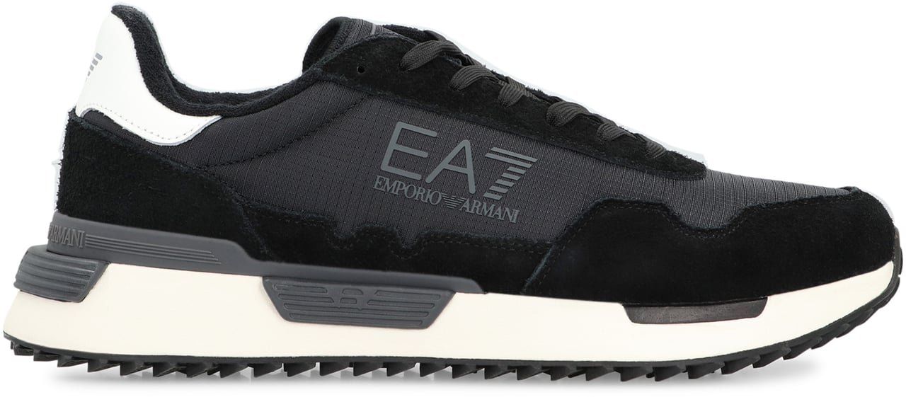 EA7 Leather and fabric low-top sneakers Zwart