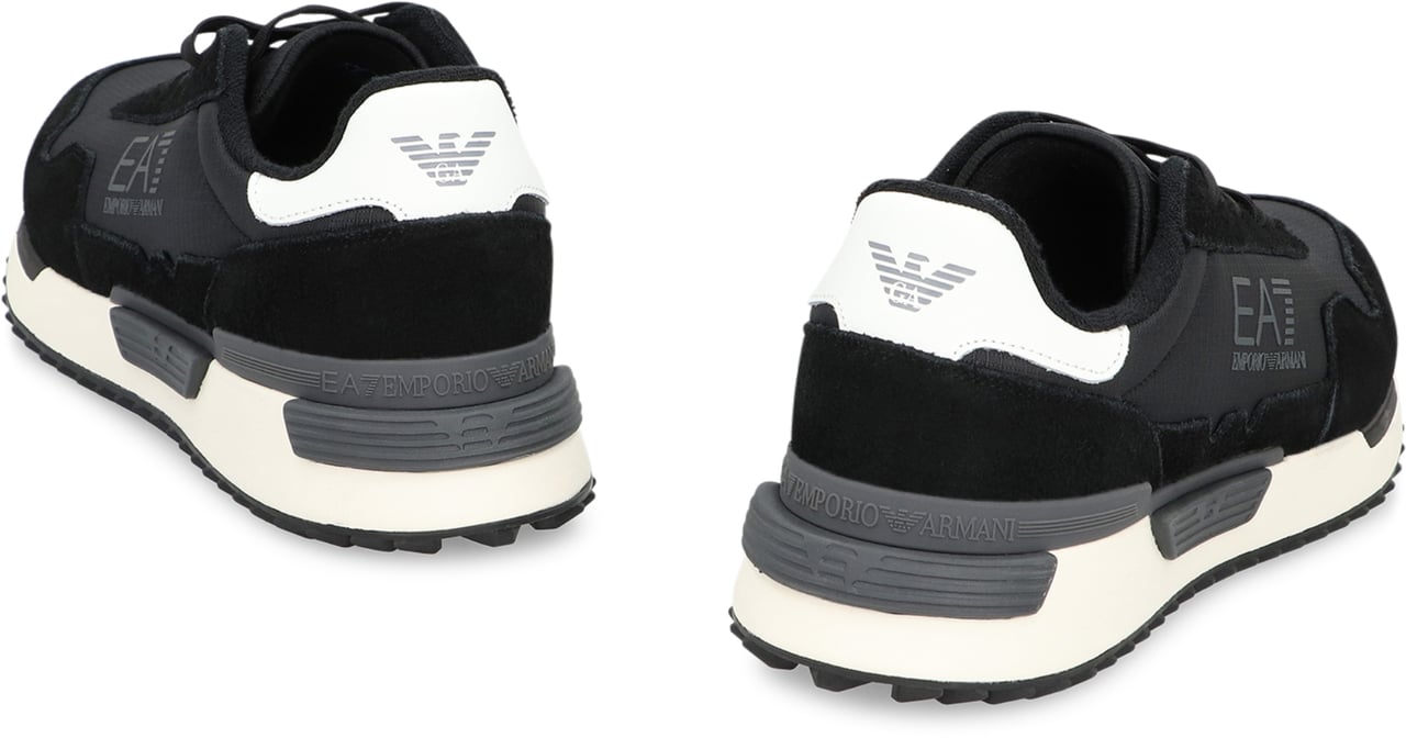 EA7 Leather and fabric low-top sneakers Zwart
