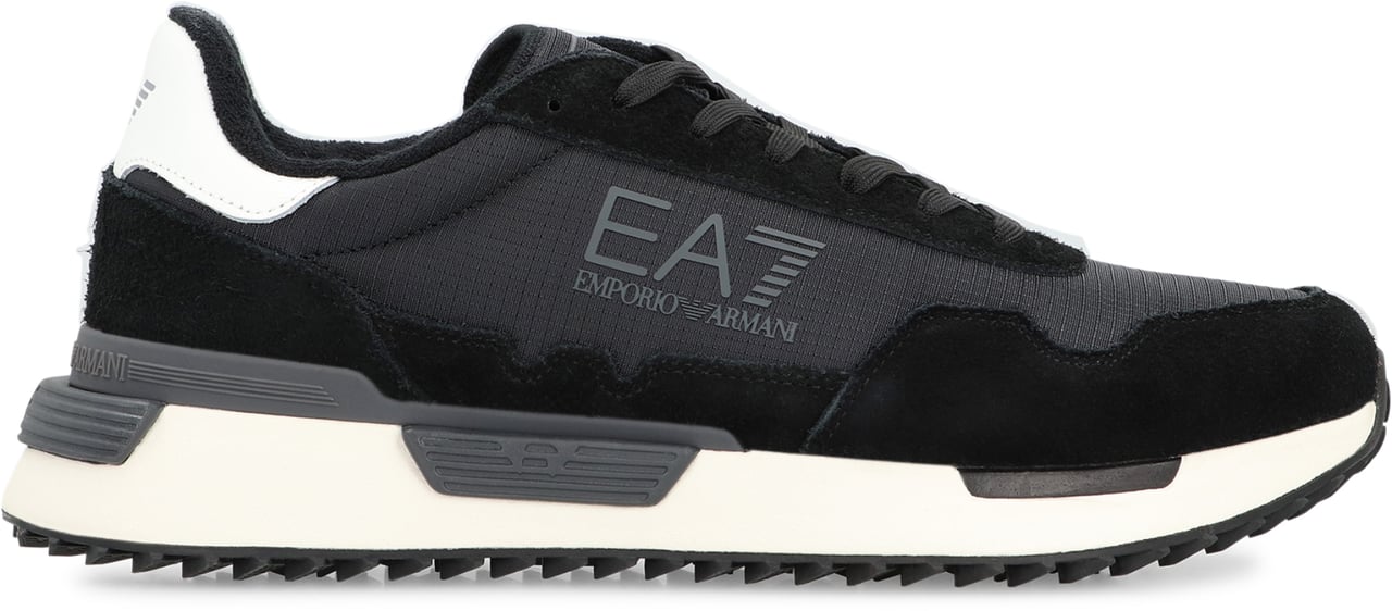 EA7 Leather and fabric low-top sneakers Zwart