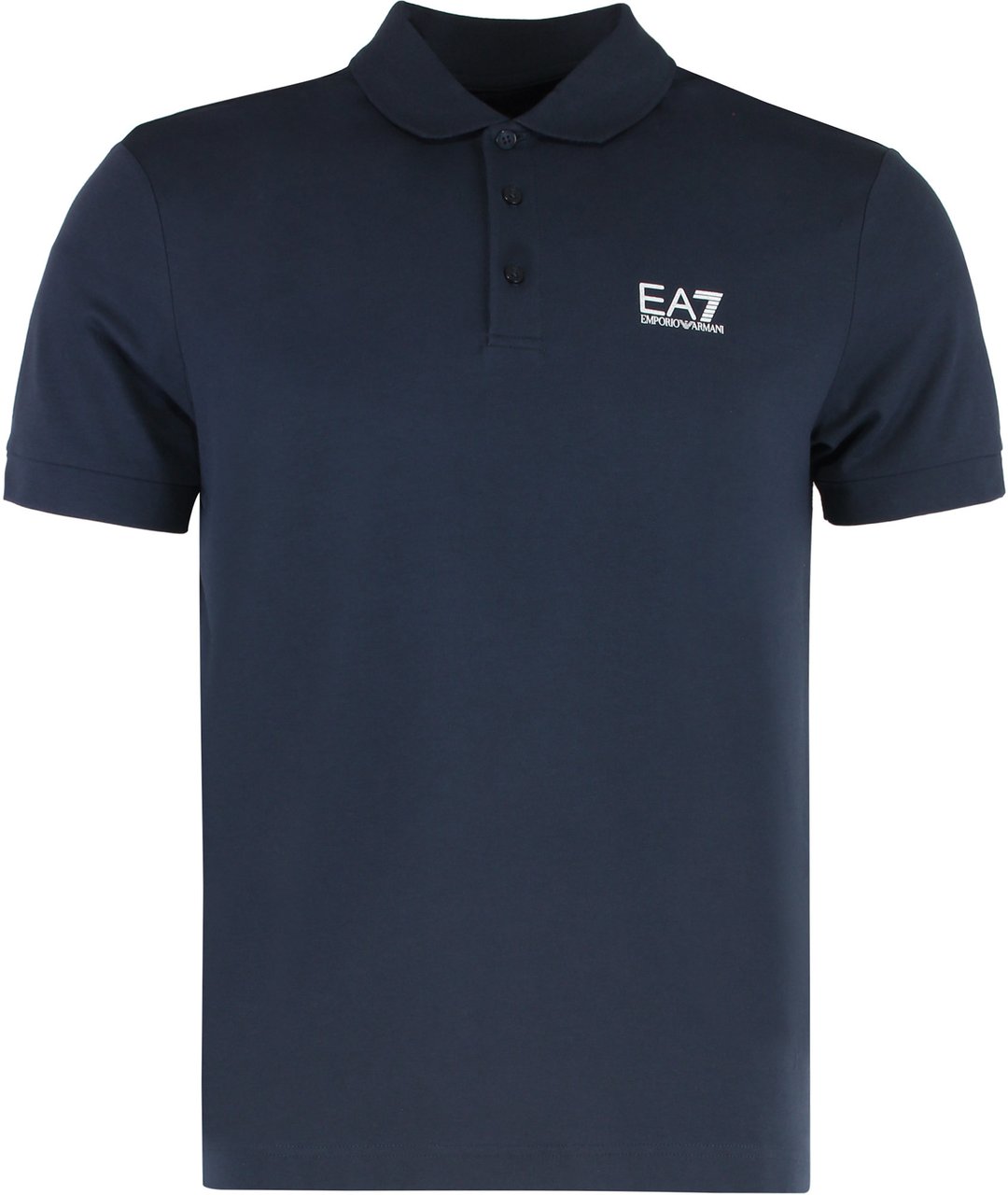 EA7 Logo detail stretch cotton polo shirt Blauw