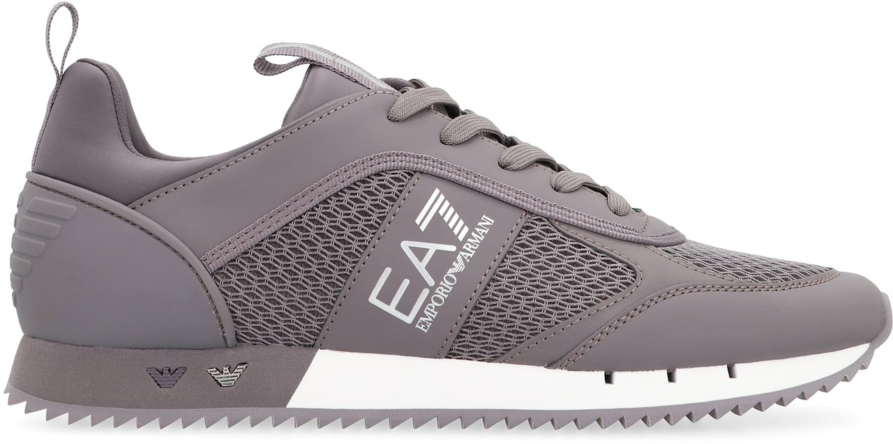 EA7 Mesh and vegan leather low-top sneakers Grijs