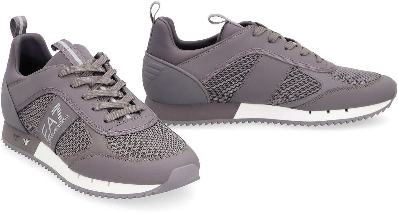 EA7 Mesh and vegan leather low-top sneakers Grijs
