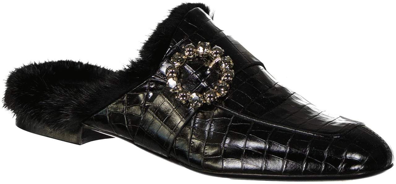 Eleventy Leather Fur Mules Zwart