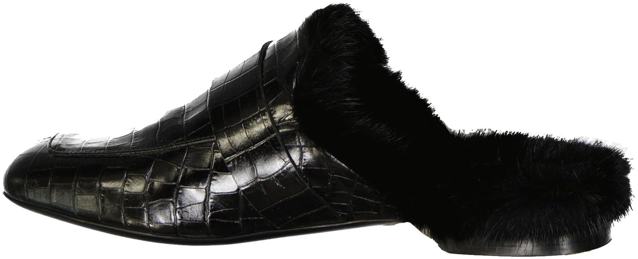 Eleventy Leather Fur Mules Zwart