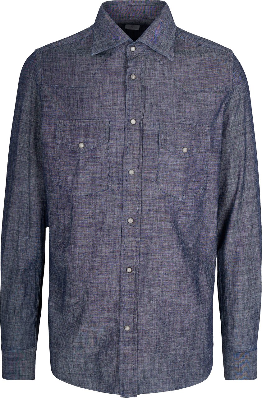 Eleventy Textured Cotton Shirt with Pearl-like Buttons Grijs