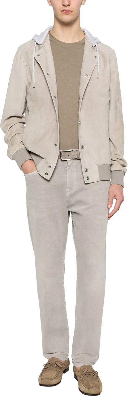 Eleventy Suede-Texture Grey Hooded Bomber Jacket Grijs