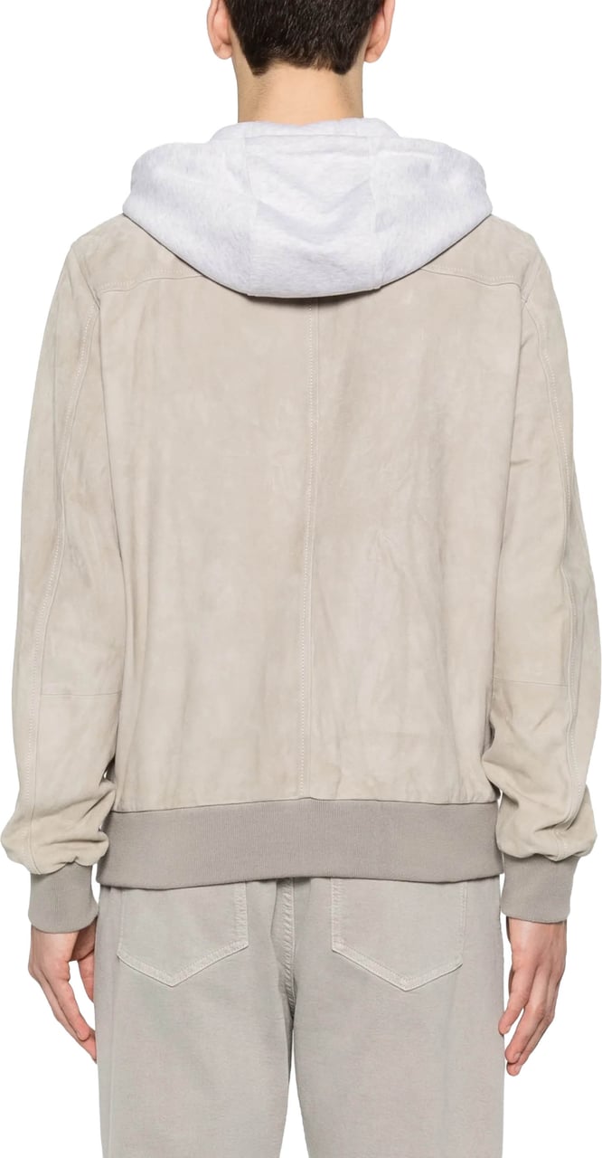 Eleventy Suede-Texture Grey Hooded Bomber Jacket Grijs
