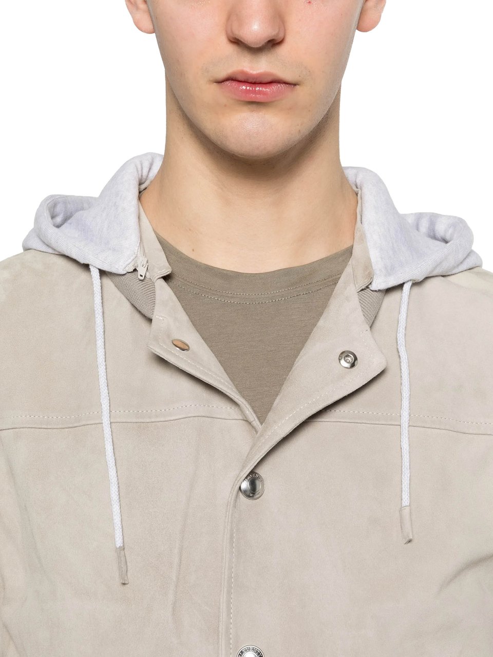 Eleventy Suede-Texture Grey Hooded Bomber Jacket Grijs