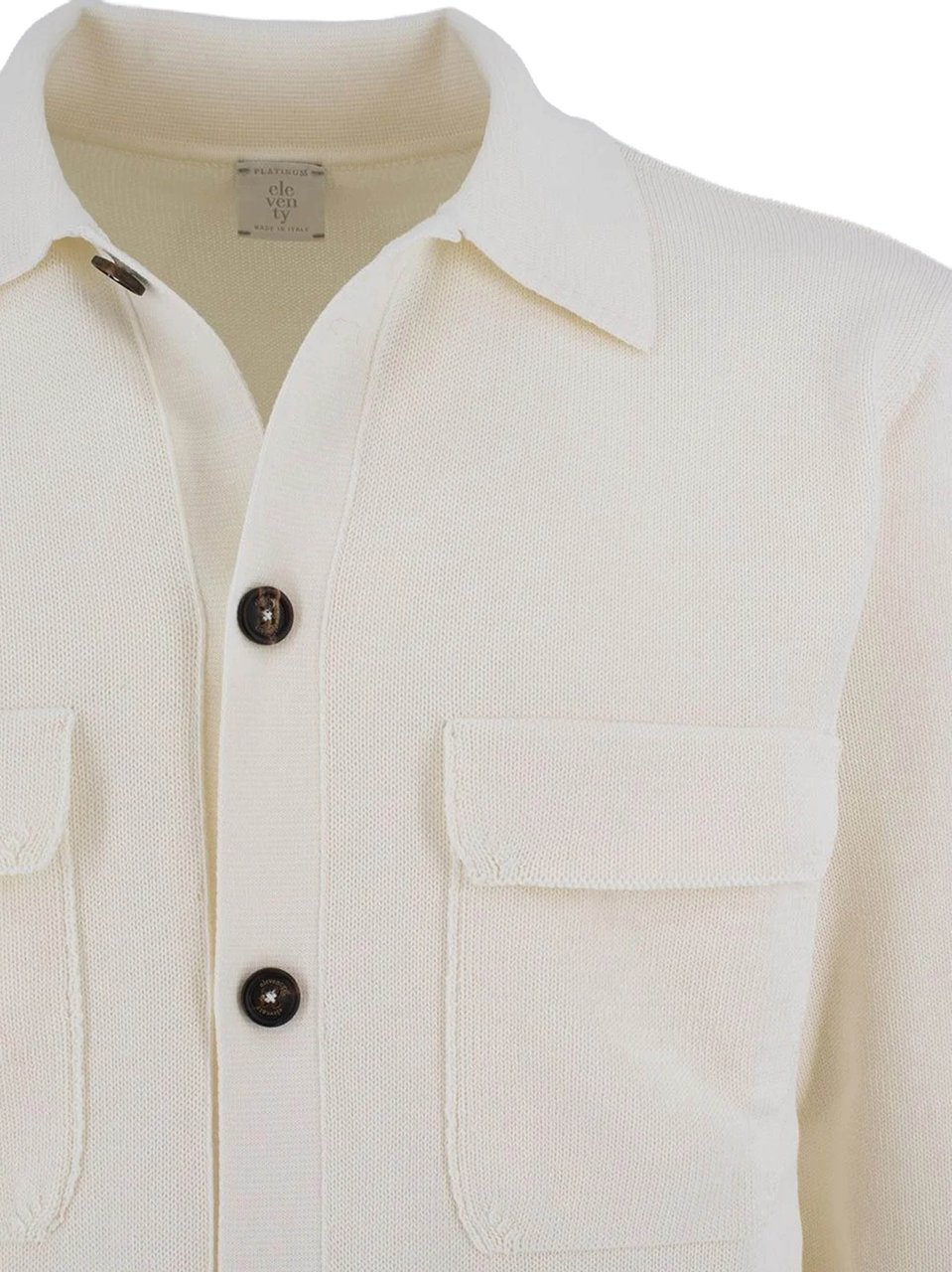 Eleventy Knitted Cream Button-Up Flap Pocket Shirt Neutraal