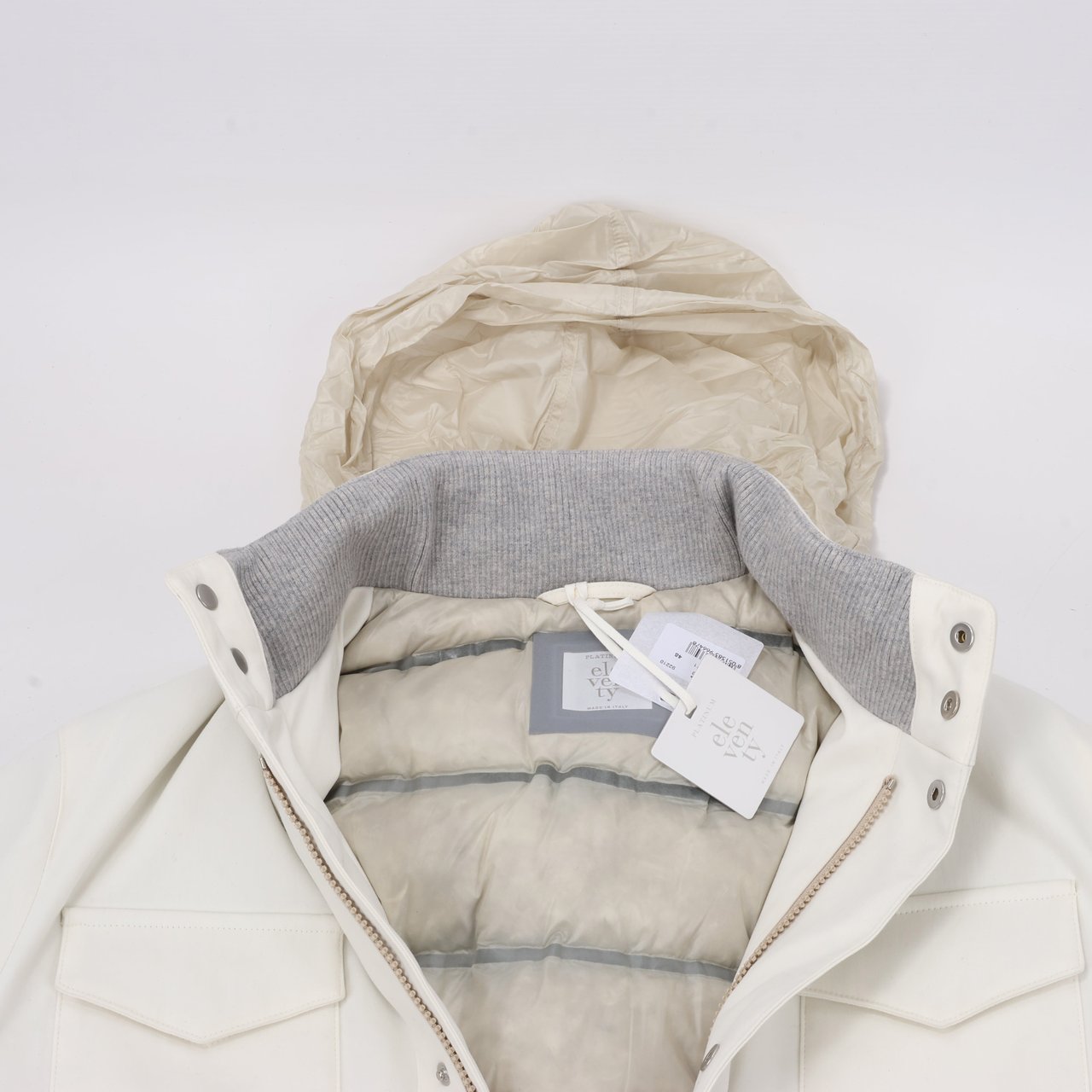Eleventy Eleventy White Quilted Down Jacket, Size 48 Wit