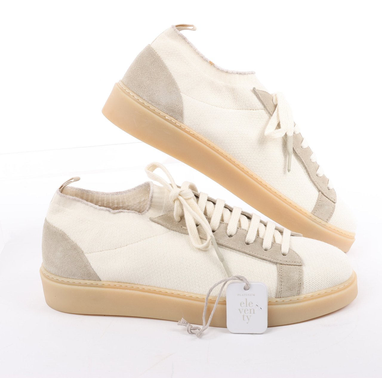 Eleventy ELEVENTY Panelled Knitted Sneakers in Beige, Size 44 EU Beige