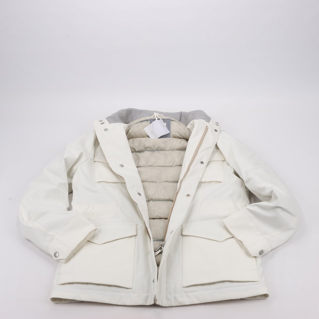 Eleventy Eleventy White Quilted Down Jacket, Size 48 Wit