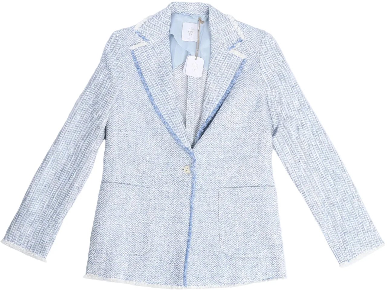 Eleventy Eleventy Fringed Single-Breasted blazer in Light Blue, Size 38 IT Blauw