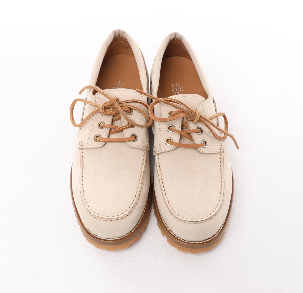 Eleventy Eleventy Leather Lace-Up Shoes with Vibram Sole in Beige, Size 41 EU Beige