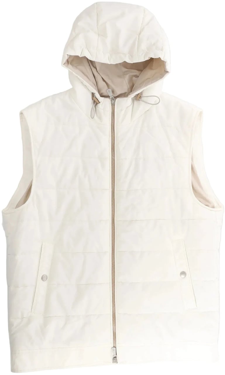 Eleventy Hooded Wool Vest in Beige, Size 50 IT Beige