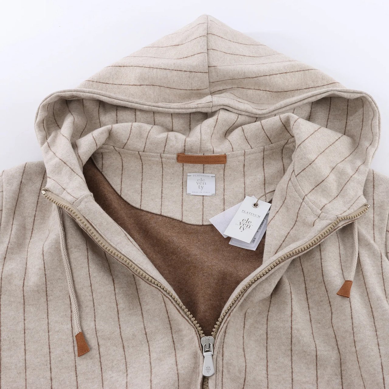 Eleventy Striped Zip-Up Sweatshirt in Beige, Size M Beige