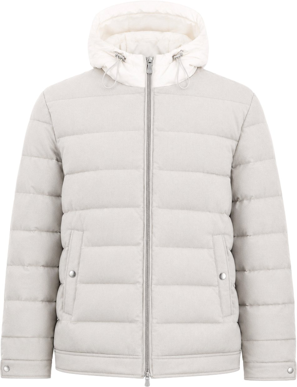 Eleventy Hooded Puffer Jacket in Beige, Size 50 IT Beige