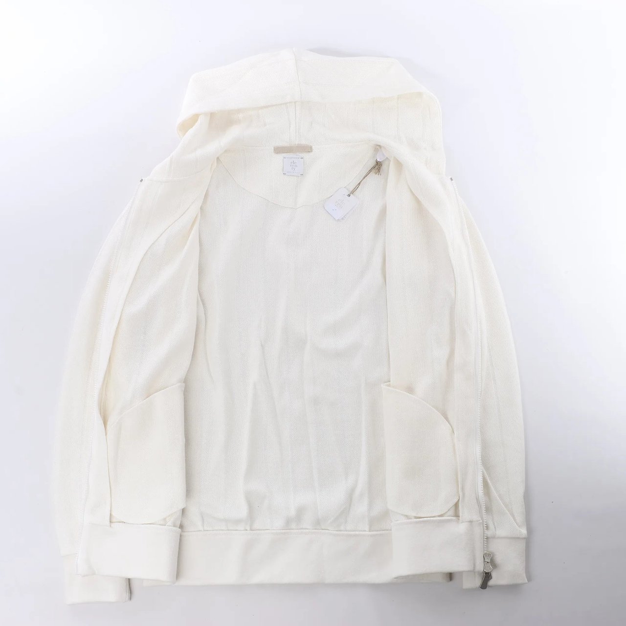 Eleventy Striped Zip-Up Sweatshirt in White, Size M Divers