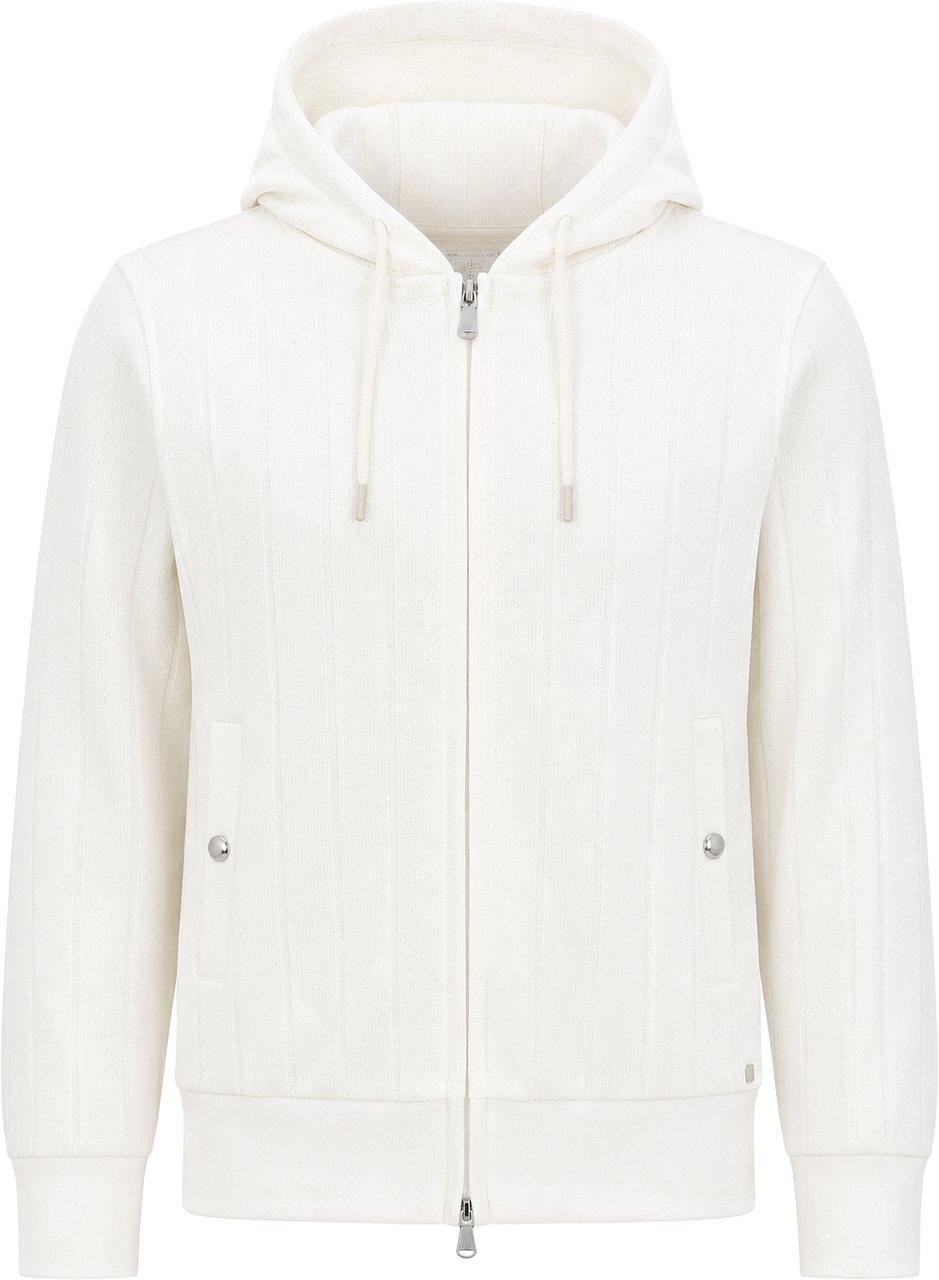 Eleventy Striped Zip-Up Sweatshirt in White, Size M Divers
