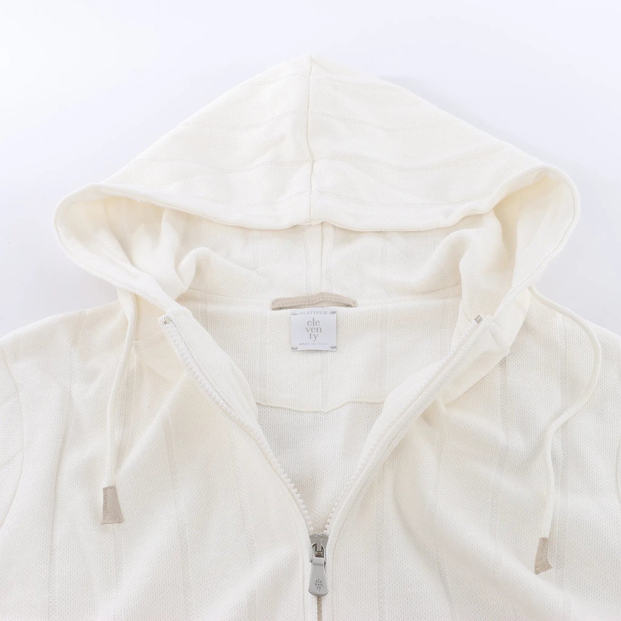 Eleventy Striped Zip-Up Sweatshirt in White, Size M Divers