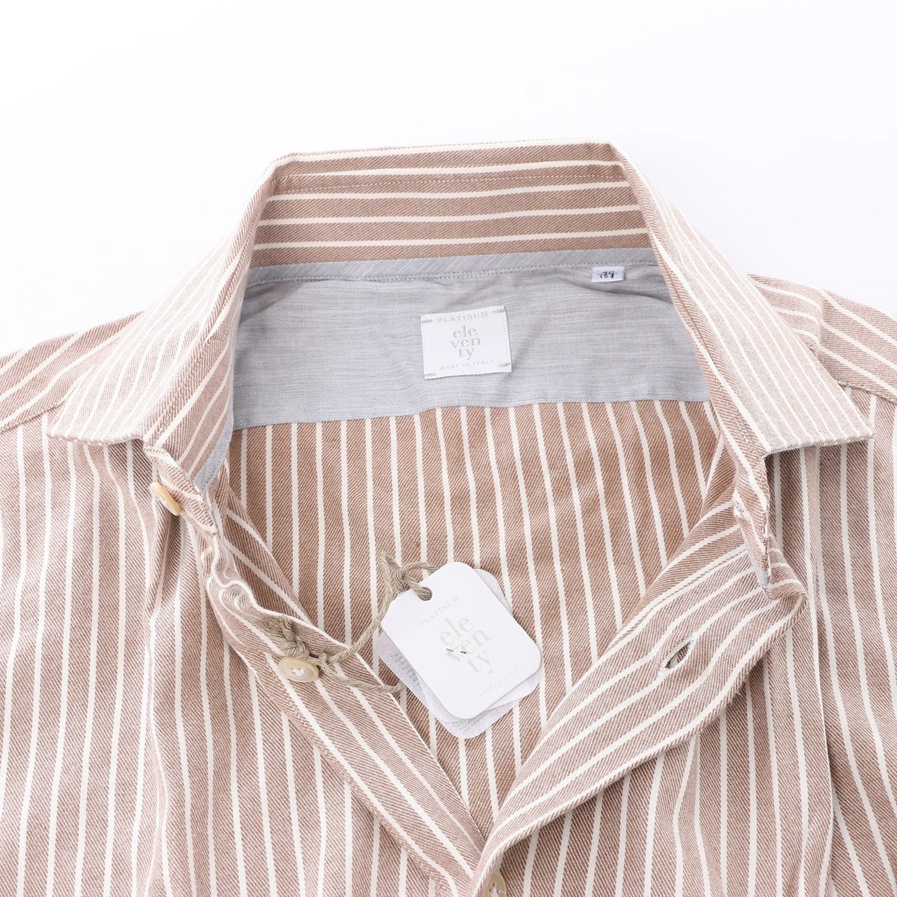 Eleventy Striped Shirt in Beige, Size 40 IT Beige