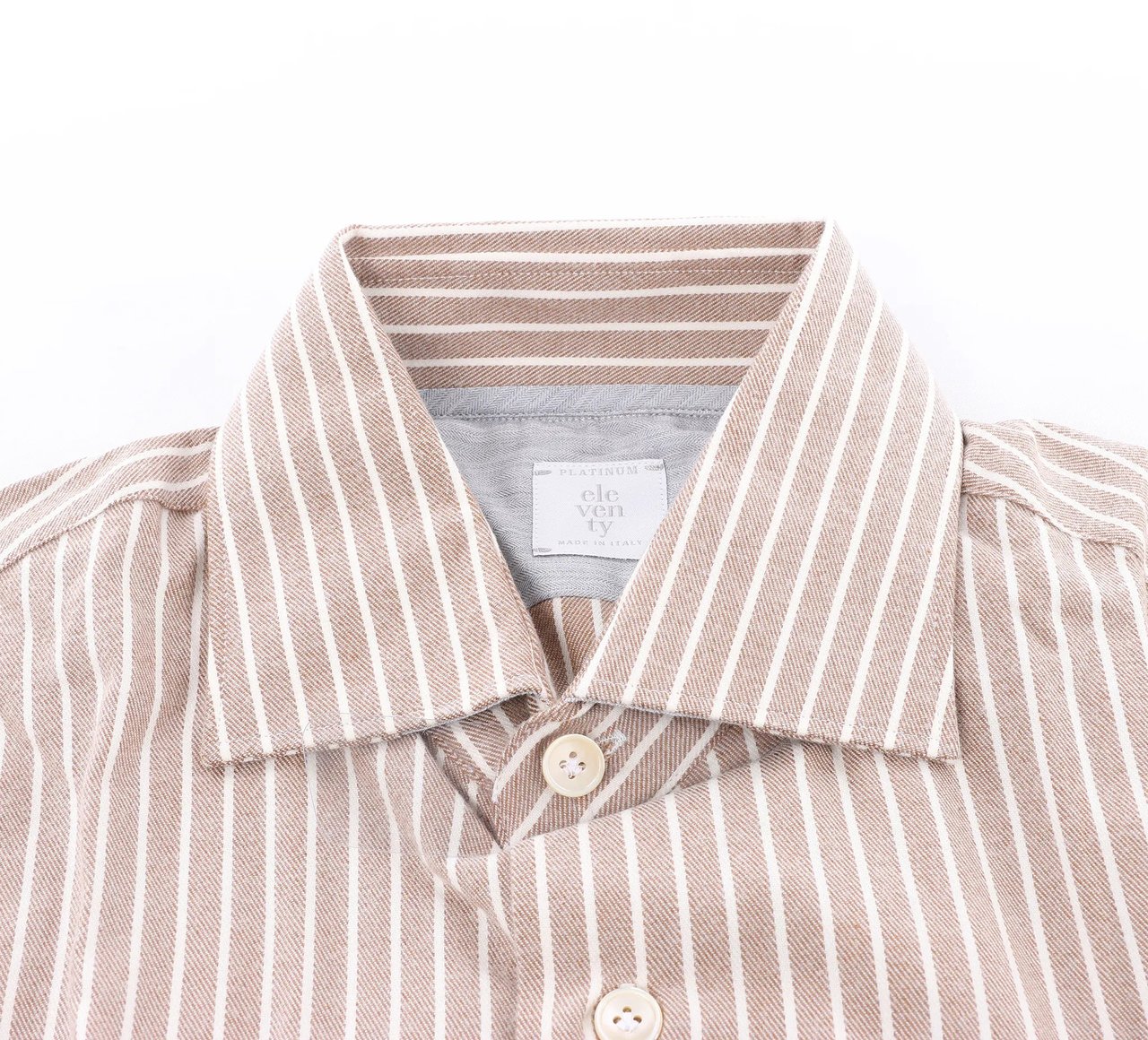 Eleventy Striped Shirt in Beige, Size 40 IT Beige