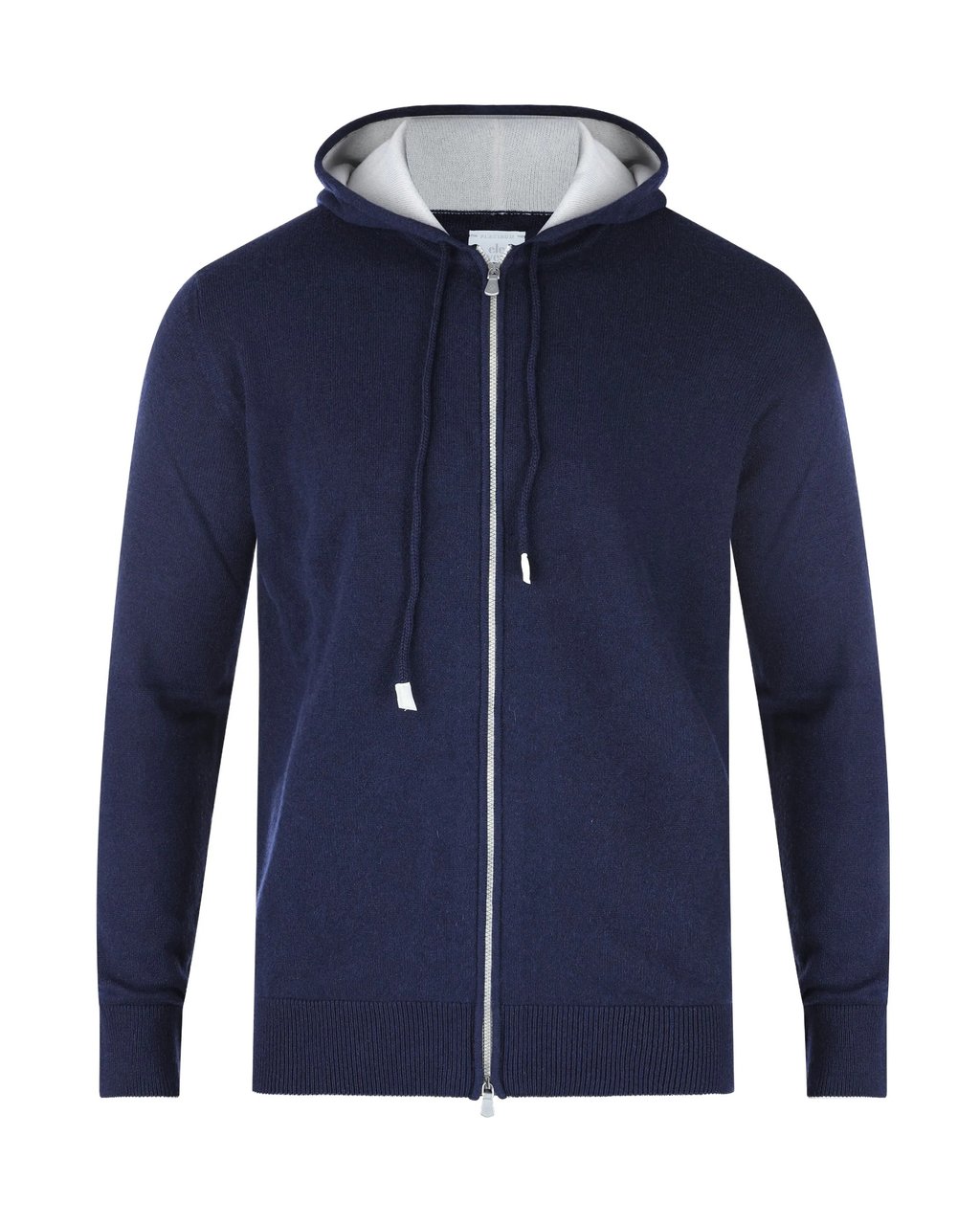 Eleventy Full-Zip Cashmere Hoodie with Suede Drawcords Blauw