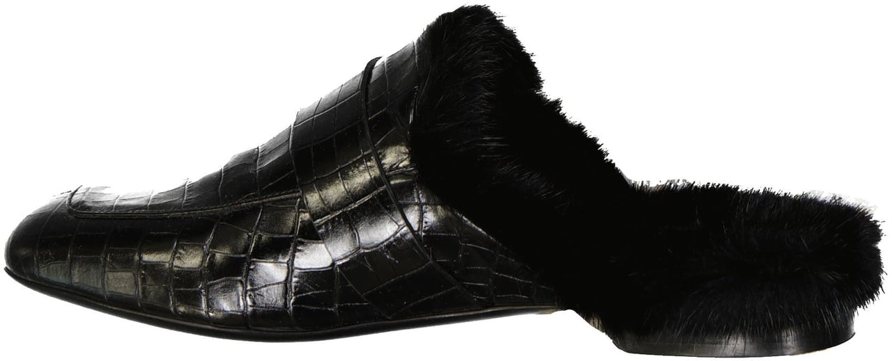 Eleventy Eleventy Leather Fur Mules Zwart