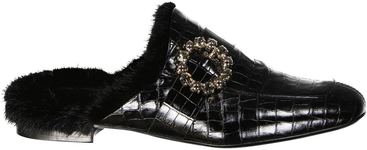 Eleventy Eleventy Leather Fur Mules Zwart