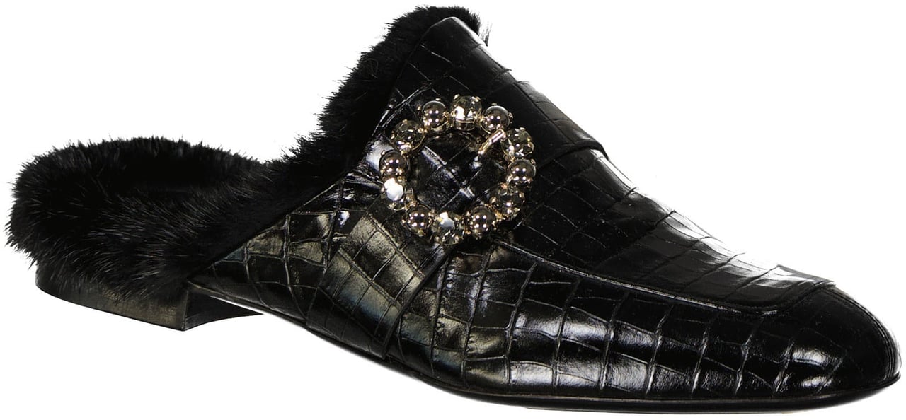 Eleventy Eleventy Leather Fur Mules Zwart