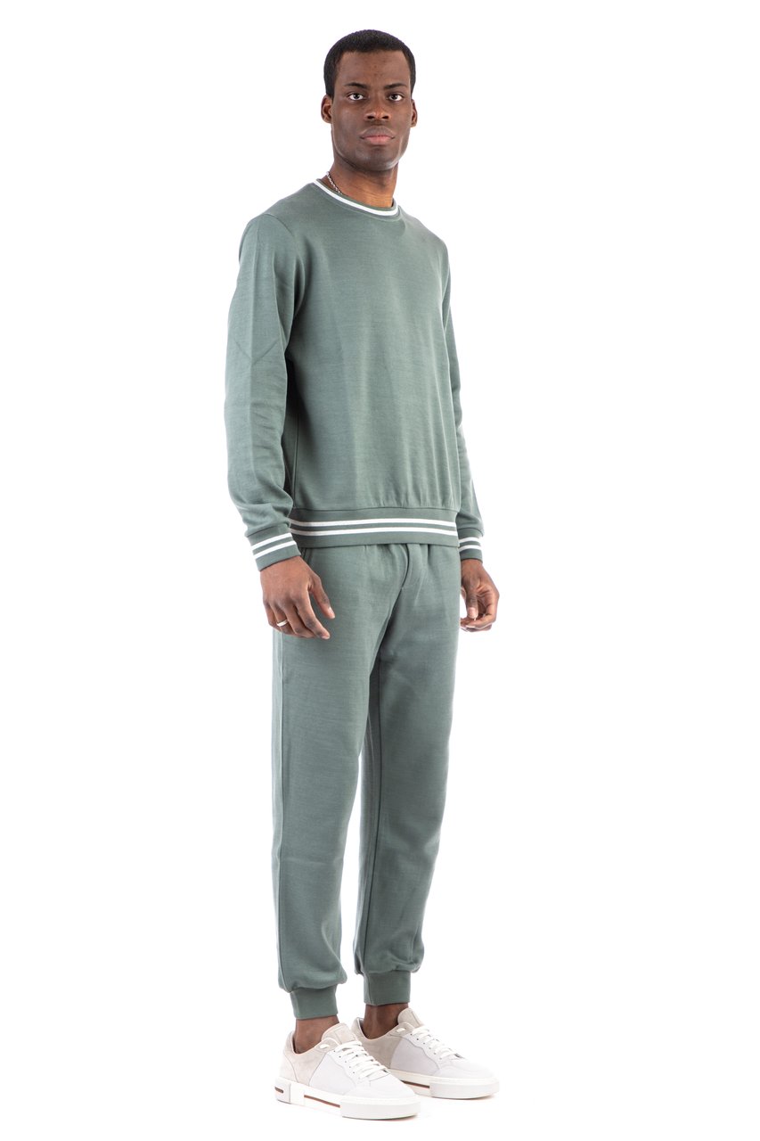 Eleventy Cotton Crewneck Sweatshirt with Trim Grijs
